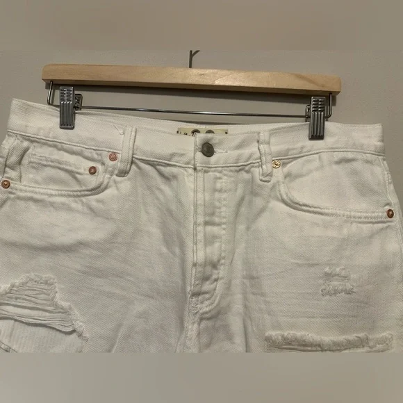 Free People We The Free Loving Good Vibrations Distressed Denim Shorts White - Picture 5 of 12